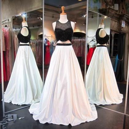 Two Piece Black White Prom Dress,a-line Prom..