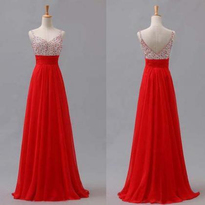Long Prom Dress, Red Prom Dress, Chiffon Prom..