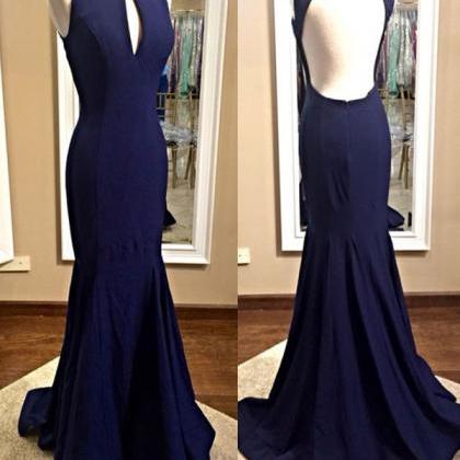 Navy Blue Prom Dress,scoop Prom Dress,mermaid..