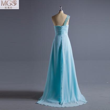 Mint Blue One-shoulder 2017 Prom Dresses Beaded..
