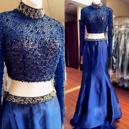 Real Photo Two Pieces Long Sleeve Mermaid Prom..