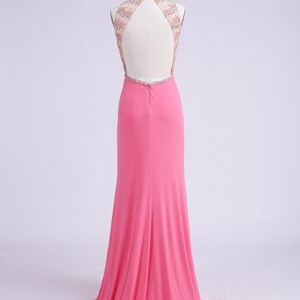 Affordable Sheath Halter Neck Sleeveless Backless Ankle-Length Prom Dress