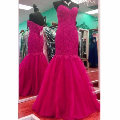 Pink Evening Gowns,mermaid Prom Dresses,lace..