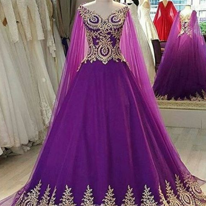 Elegant V Neck Purple Prom Dresses Ball Gowns With..