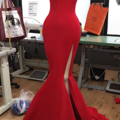 Long Red Jersey Prom Dress,elegant Formal..