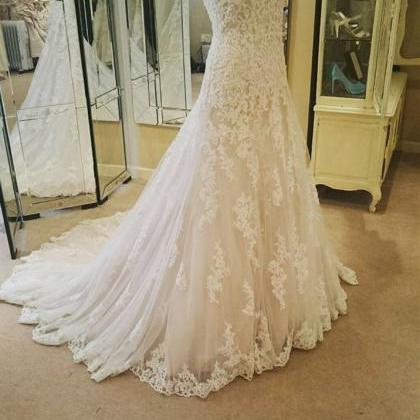 Illusion Neckline Ivory Lace Backless Wedding Gowns Princess Wedding ...