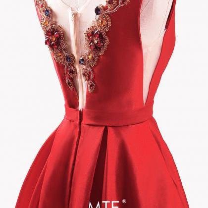 Red Satin Long Prom Dresses