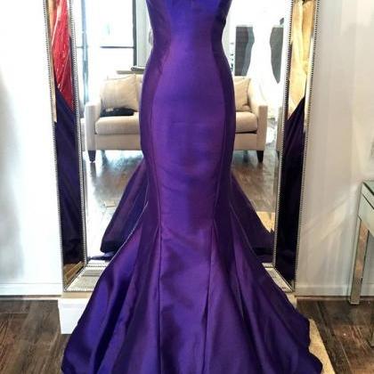 Luxury Purple Satins V-neck Sequins Mermaid Long..