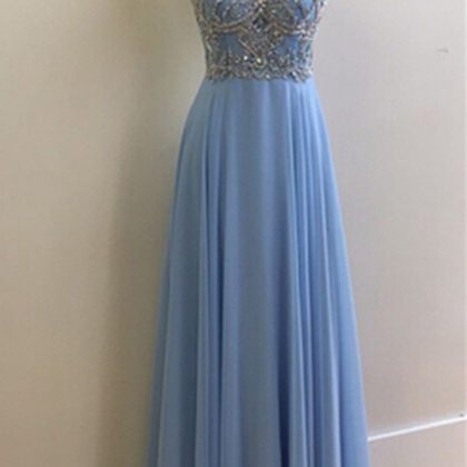 Prom Dress,long Party Dress,o Neck Prom Dress,blue..