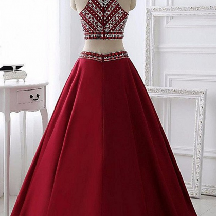 Two Pieces Beaded Evening Gowns Satin Sequined..