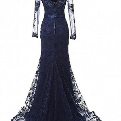 Long Mermaid Evening Gowns With Sleeves Lace Prom..