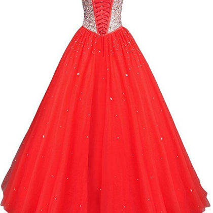 Sweetheart Crystals Evening Ball Gown Beaded Prom..