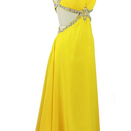 Sexy A Line Backless Formal Gowns Yellow Prom..