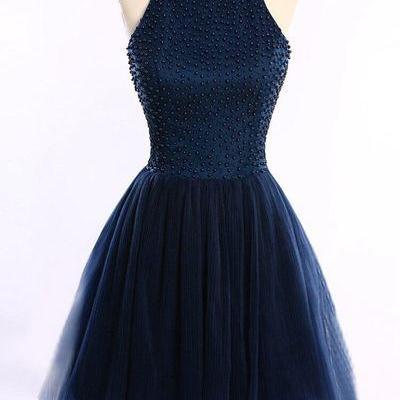 Beads Halter A-line Tulle Mini Prom Homecoming..