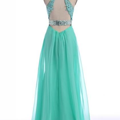 V-neck Green Lace Chiffon Prom Dress,evening..