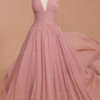 Spaghetti Straps Prom Dress Dusty Pink Bridesmaid..