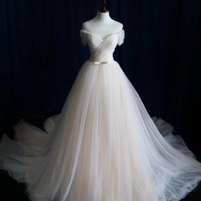  A-line Wedding Dress,Wedding Dresses,Wedding Dress,Wedding Gown,Bridal Gown,Bride Dresses, Off-shoulder Wedding Dress,Tulle Bridal Dress,Pleat Bridal Dresses,Customized Made Wedding Dress