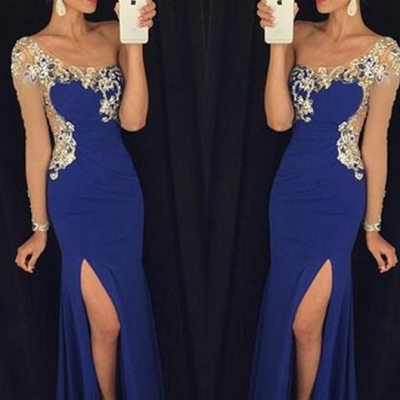 Beading Prom Dress,Sexy One shoulder Evening Dress,Sexy Backless See Through Back Prom Dresses