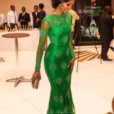 Elegant Emerald Green Lace Mermaid Prom Dresses With Long Sleeves evening dresses