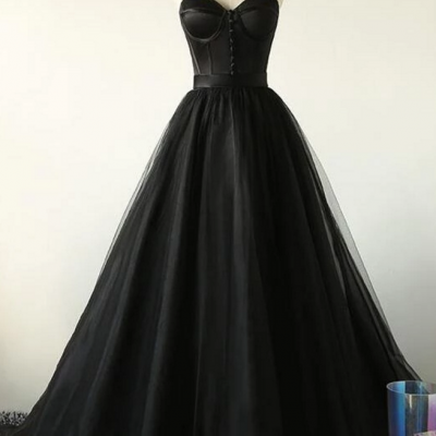 Black Long Party Gowns, Black Evening Prom Dress
