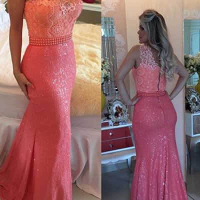 Custom Made Charming Hot Pink Prom Dress, Sexy Sleeveless Evening Dress, Sequins Beading Prom Dress