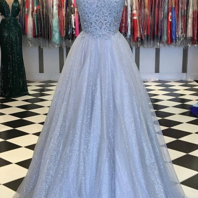 Gray sweetheart tulle lace long prom dress, gray tulle lace evening dress