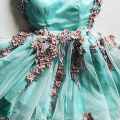 Ruby Outfit Mint Green Tulle Short Prom Homecoming Dresses With 3D Applique 