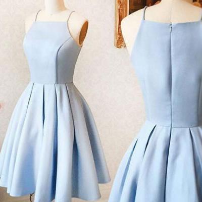 Cute A-Line Halter Light Blue Short Homecoming/Prom Dress