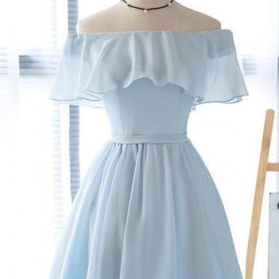 Cute Light Blue Off the Shoulder Short Prom Dresses Chiffon Homecoming Dresses