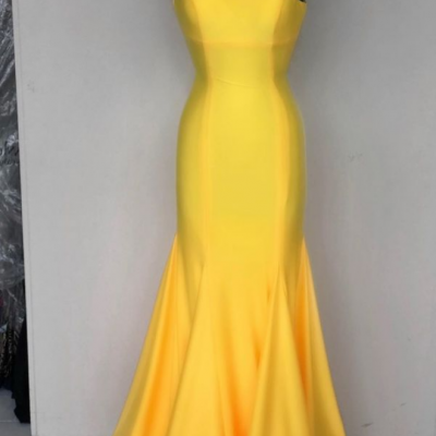 Elegant Mermaid One Shoulder Yellow Formal Dress