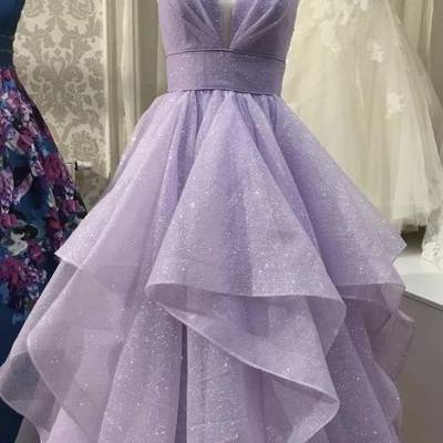 V Neck Light Purple Prom Dress Prom Dress,Long Prom Dress,Long Evening Dress,Dip Dye Bridesmaid Dress
