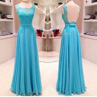 Custom Made Sleeveless Lace And Chiffon Long Blue Prom Dress Cheap Prom Dresses 2015 Prom Dress