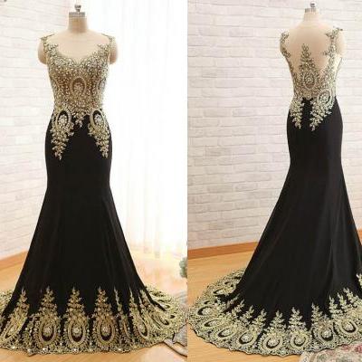 Custom Made V-Neck Elegant Mermaid Dress Black Floor Length Party Gown Cheap Prom Dresses 2015 Prom Dress