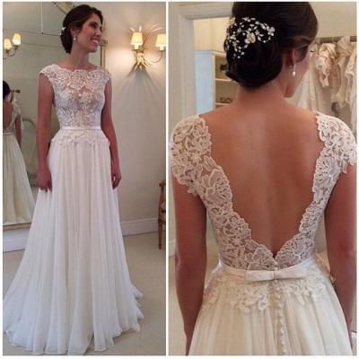 Wedding Dresses, Backless Wedding Dresses, Elegant Wedding Dresses , Lace Wedding Gown , Ivory A-line Wedding Gowns ,Chiffon Bridal Dresses