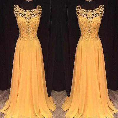 Prom dresses, Yellow Prom dresses Long Yellow Prom Dress, Yellow Chiffon Long Prom Dress, Yellow Evening Dress
