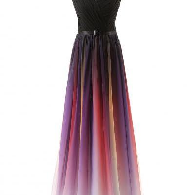 Beautiful Ombre V-neckline Chiffon Lace-up Prom Gowns, Prom Dresses, Party Dresses, Bridesmaid Dresses