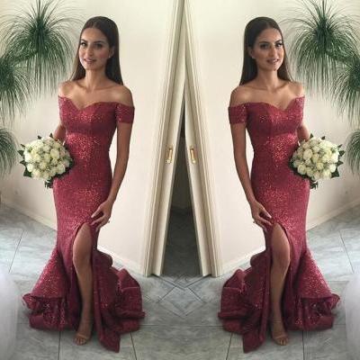  Burgundy Prom Dresses,Sequin Evening Dress,Sequined Prom Gowns,Mermaid Prom Gown,Beautiful Formal Gown,Evening Dress With Straps
