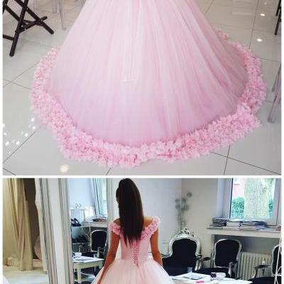  New Arrival Prom Dress,Modest Prom Dress,Sparkly Flower wedding dress,pink wedding dress,ball gown wedding dress,wedding dress