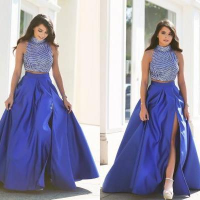 Royal Blue Prom Dresses,2 Piece Prom Gown,Two Piece Prom Dresses,Satin Prom Dresses,New Style Prom Gown
