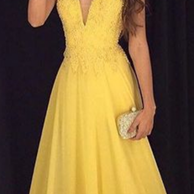 Prom Dresses,Backless Prom Gown,Open Back Evening Dress,Backless Prom Dress,Evening Gowns,Yellow Formal Dress