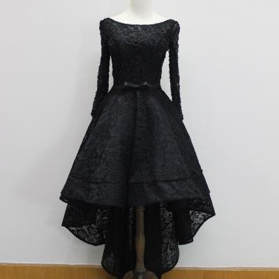 Long Sleeve High Low Prom Dresses Elegant Prom Gowns Sexy Black Lace Evening Dresses Party Dress Robe De Soiree