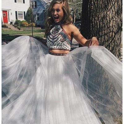  2 Piece Prom Gown,Two Piece Prom Dresses,2 Pieces Party Dresses,Tulle Evening Gowns,Formal Dress,Evening Gown For Teens