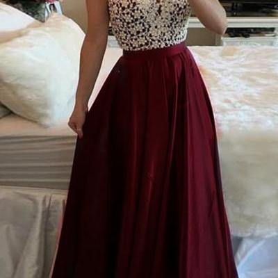  Charming A Line Prom Dress - V Neck Long Pleated Illusion Back with Appliques Pearls
