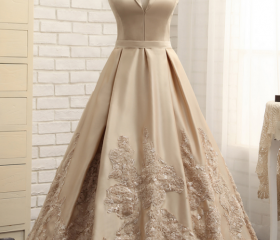 Cap Sleeve V-Neck Lace A-line Gown