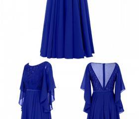 A-Line/Princess Scoop Half Sleeves Floor-Length Chiffon Mother of the Bride Dresses