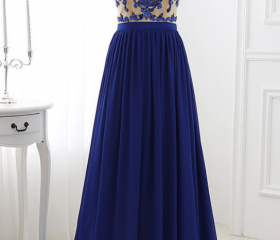 Modest Royal Blue A-line Long Prom Dress,Royal Blue Formal Gown Y6965 main image 1