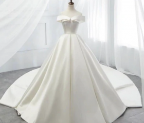 Off The Shoulder Satin Long Prom Dress,Simple Graduation Dress Y1936 main image 1