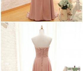 A Line Sweetheart Chiffon Ruffles Pink Prom Dress LBQ3206 main image 1