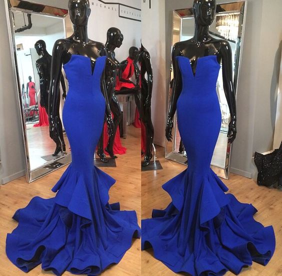 Sexy Mermaid Evening Dress Prom Dress Royal Blue Lycra Prom Dresses Evening Dresses
