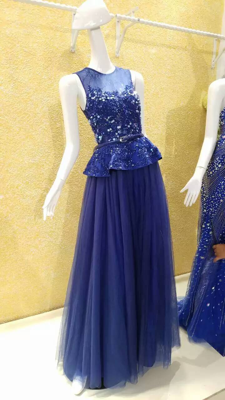 Royal Blue Evening Dress,lace Evening Dress,applique Evening Gowns,sequined Evening Dress,puplum Evening Dress,a-line Evening Dress,tulle